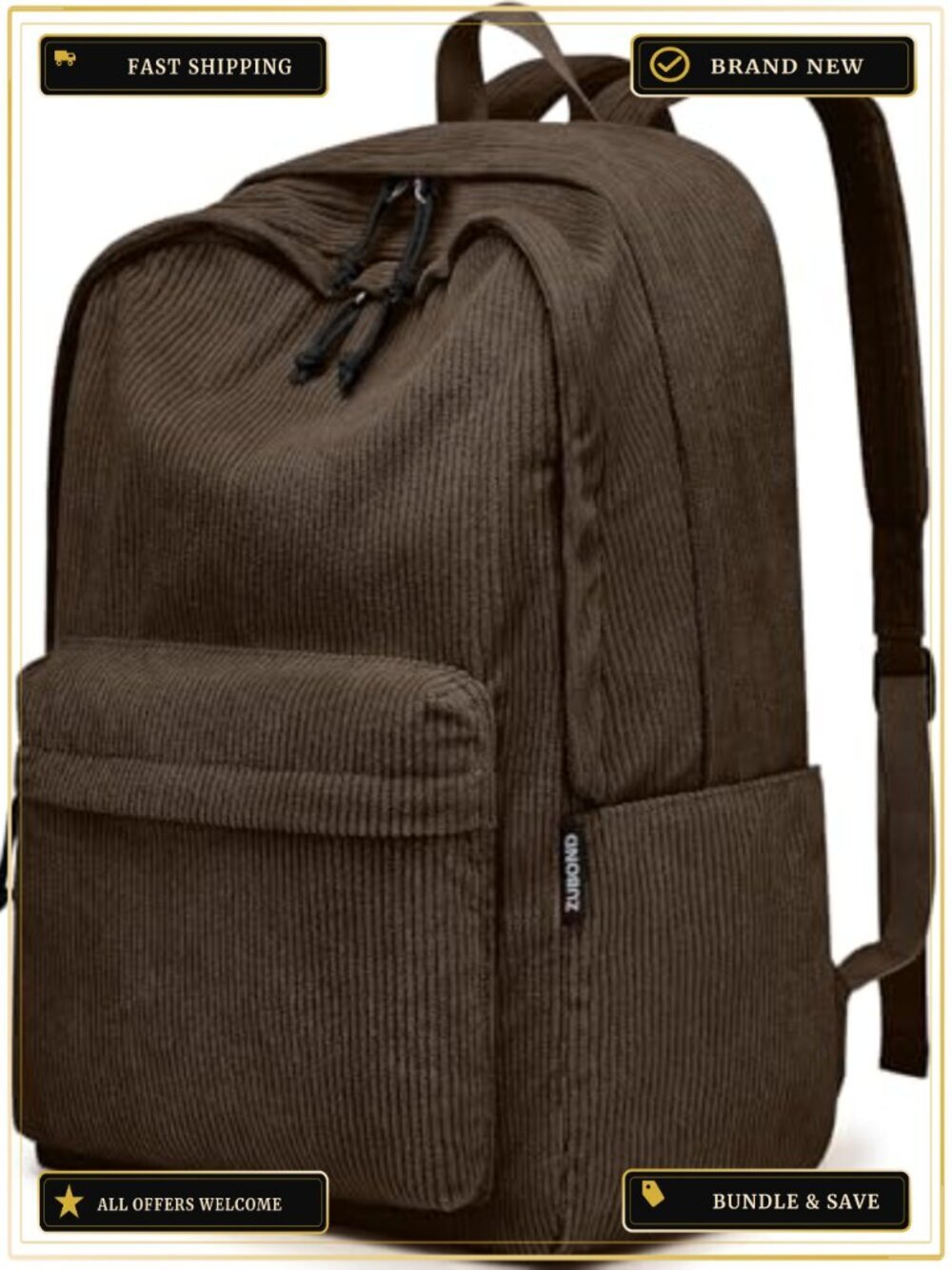 15.6 Inch Corduroy Laptop Backpack, Lightweight Water Resistant for Teens